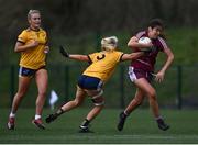 8 March 2022; Chloe Dolan of Marino in action against Loren Doyle of DCU during the Yoplait LGFA Donaghy Cup Final match between DCU Dóchas Éireann, Dublin, and Marino Institute of Education, Dublin, at DCU Dóchas Éireann Astro Pitch in Dublin. Photo by David Fitzgerald/Sportsfile