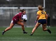 8 March 2022; Aine Reilly of Marino in action against Bronagh McKenna of DCU during the Yoplait LGFA Donaghy Cup Final match between DCU Dóchas Éireann, Dublin, and Marino Institute of Education, Dublin, at DCU Dóchas Éireann Astro Pitch in Dublin. Photo by David Fitzgerald/Sportsfile