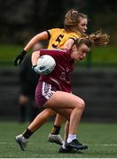 8 March 2022; Dearbhaile Rooney   of Marino in action against Anna Lyons of DCU during the Yoplait LGFA Donaghy Cup Final match between DCU Dóchas Éireann, Dublin, and Marino Institute of Education, Dublin, at DCU Dóchas Éireann Astro Pitch in Dublin. Photo by David Fitzgerald/Sportsfile