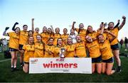 8 March 2022; DCU players celebrate after the Yoplait LGFA Donaghy Cup Final match between DCU Dóchas Éireann, Dublin, and Marino Institute of Education, Dublin, at DCU Dóchas Éireann Astro Pitch in Dublin. Photo by David Fitzgerald/Sportsfile