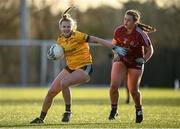 8 March 2022; Sarah Clarke of DCU in action against Eimhinn Quinn of Marino during the Yoplait LGFA Donaghy Cup Final match between DCU Dóchas Éireann, Dublin, and Marino Institute of Education, Dublin, at DCU Dóchas Éireann Astro Pitch in Dublin. Photo by David Fitzgerald/Sportsfile