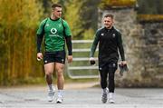 9 March 2022; James Hume, left, and Michael Lowry arrive for Ireland rugby squad training at Carton House in Maynooth, Kildare. Photo by Brendan Moran/Sportsfile