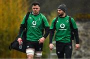9 March 2022; James Ryan, left, and Robbie Henshaw arrive for Ireland rugby squad training at Carton House in Maynooth, Kildare. Photo by Brendan Moran/Sportsfile