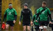 9 March 2022; Ireland players, from left, Rob Herring, Garry Ringrose and Iain Henderson arrive for rugby squad training at Carton House in Maynooth, Kildare. Photo by Brendan Moran/Sportsfile