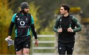 9 March 2022; Mack Hansen, left, and Joey Carbery arrive for Ireland rugby squad training at Carton House in Maynooth, Kildare. Photo by Brendan Moran/Sportsfile