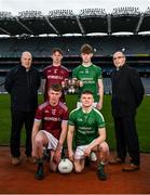 9 March 2022; In attendance at the Masita GAA All-Ireland Post Primary Schools Championships captain's call at Croke Park in Dublin is from left, Declan Smith of Masita Ireland, Alan McWey and Conor McWey of Heywood Community School, Laois, Brendy Rouine and Marc O'Loughlin of CBS Ennistymon, Clare and Chair of the GAA National Post Primary Schools Committee Liam O’Mahony. The Masita GAA All-Ireland Post Primary Schools Croke Cup and the Masita GAA All-Ireland Post Primary Schools Hogan Cup will be played in Croke Park on St Patrick’s Day, 17th March 2022.  Photo by Harry Murphy/Sportsfile