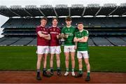9 March 2022; In attendance at the Masita GAA All-Ireland Post Primary Schools Championships captain's call at Croke Park in Dublin is from left, Alan McWey and Conor McWey of Heywood Community School, Laois, and Brendy Rouine and Marc O'Loughlin of CBS Ennistymon, Clare. The Masita GAA All-Ireland Post Primary Schools Croke Cup and the Masita GAA All-Ireland Post Primary Schools Hogan Cup will be played in Croke Park on St Patrick’s Day, 17th March 2022.  Photo by Harry Murphy/Sportsfile