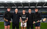 9 March 2022; In attendance at the Masita GAA All-Ireland Post Primary Schools Championships captain's call at Croke Park in Dublin is Tom Nolan and Ronan Killilea of Claregalway College, Galway, Declan Smith of Masita Ireland, William Buckley of Rochestown College, Cork and Chair of the GAA National Post Primary Schools Committee Liam O’Mahony. The Masita GAA All-Ireland Post Primary Schools Croke Cup and the Masita GAA All-Ireland Post Primary Schools Hogan Cup will be played in Croke Park on St Patrick’s Day, 17th March 2022.  Photo by Harry Murphy/Sportsfile