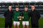 9 March 2022; In attendance at the Masita GAA All-Ireland Post Primary Schools Championships captain's call at Croke Park in Dublin is, from left, Declan Smith of Masita Ireland, Niall Mullins of CBS Ennistymon, Clare, Charlie Bracken of Colaiste Naomh Cormac, Offaly and Chair of the GAA National Post Primary Schools Committee Liam O’Mahony. The Masita GAA All-Ireland Post Primary Schools Croke Cup and the Masita GAA All-Ireland Post Primary Schools Hogan Cup will be played in Croke Park on St Patrick’s Day, 17th March 2022.  Photo by Harry Murphy/Sportsfile