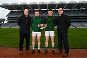 9 March 2022; In attendance at the Masita GAA All-Ireland Post Primary Schools Championships captain's call at Croke Park in Dublin is, from left, Declan Smith of Masita Ireland, Niall Mullins of CBS Ennistymon, Clare, Charlie Bracken of Colaiste Naomh Cormac, Offaly and Chair of the GAA National Post Primary Schools Committee Liam O’Mahony. The Masita GAA All-Ireland Post Primary Schools Croke Cup and the Masita GAA All-Ireland Post Primary Schools Hogan Cup will be played in Croke Park on St Patrick’s Day, 17th March 2022.  Photo by Harry Murphy/Sportsfile