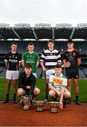 9 March 2022; In attendance at the Masita GAA All-Ireland Post Primary Schools Championships captain's call at Croke Park in Dublin is back row, from left, William Buckley of Rochestown College, Cork, Niall Mullins of CBS Ennistymon, Clare, Joe Fitzpatrick of St Kieran's College and Vince Harrington of Ardscoil Ris, Limerick, front row, from left, Ronan Killilea of Claregalway College, Galway, and Charlie Bracken of Colaiste Naomh Cormac, Offaly. The Masita GAA All-Ireland Post Primary Schools Croke Cup and the Masita GAA All-Ireland Post Primary Schools Hogan Cup will be played in Croke Park on St Patrick’s Day, 17th March 2022.  Photo by Harry Murphy/Sportsfile