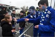 9 March 2022; St Mary's College cheerleaders Tommy Duignan, left, and Harry McDermott apply face paint to supporters ahead of the Bank of Ireland Leinster Rugby Schools Senior Cup 2nd Round match between St Mary's College and Kilkenny College at Energia Park in Dublin. Photo by Daire Brennan/Sportsfile