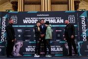 10 March 2022; Michael Conlan, centre right, with Eddie Hearn, centre, and Leigh Wood, centre left, during a press conference at Albert Hall in Nottingham, England ahead of their WBA Featherweight World Title bout. Photo by Mark Robinson / Matchroom Boxing via Sportsfile