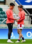 11 March 2022; Marcus Smith, left, and Harry Randall during England captain's run at Twickenham Stadium in London, England. Photo by Brendan Moran/Sportsfile