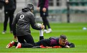 11 March 2022; Jonathan Sexton with strength and conditioning coach Jason Cowman during the Ireland captain's run at Twickenham Stadium in London, England. Photo by Brendan Moran/Sportsfile