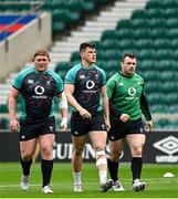 11 March 2022; The Ireland front row, from left, Tadhg Furlong, Dan Sheehan and Cian Healy during their captain's run at Twickenham Stadium in London, England. Photo by Brendan Moran/Sportsfile