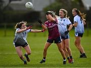 11 March 2022; Hannah Noone of NUIG in action against Hannagh O'Donoghue of UL during the Yoplait LGFA O'Connor Cup Semi-Final match between UL, Limerick and NUIG, Galway at DCU Dóchas Éireann Astro Pitch in Dublin. Photo by Eóin Noonan/Sportsfile