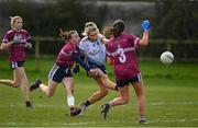 11 March 2022; Ailish Morrissey of UL in action against Melissa Duggan of NUIG during the Yoplait LGFA O'Connor Cup Semi-Final match between UL, Limerick and NUIG, Galway at DCU Dóchas Éireann Astro Pitch in Dublin. Photo by Eóin Noonan/Sportsfile