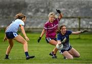 11 March 2022; Rosie Landers of UL saves a shot on goal by Hannah Noone of NUIG during the Yoplait LGFA O'Connor Cup Semi-Final match between UL, Limerick and NUIG, Galway at DCU Dóchas Éireann Astro Pitch in Dublin. Photo by Eóin Noonan/Sportsfile