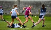 11 March 2022; Rosie Landers of UL saves a shot on goal by Hannah Noone of NUIG during the Yoplait LGFA O'Connor Cup Semi-Final match between UL, Limerick and NUIG, Galway at DCU Dóchas Éireann Astro Pitch in Dublin. Photo by Eóin Noonan/Sportsfile