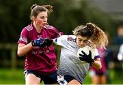 11 March 2022; Aoife Molloy of UL in action against Aoife Geraghty of NUIG during the Yoplait LGFA O'Connor Cup Semi-Final match between UL, Limerick and NUIG, Galway at DCU Dóchas Éireann Astro Pitch in Dublin. Photo by Eóin Noonan/Sportsfile