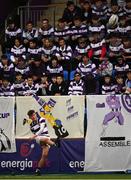 11 March 2022; Dara Fitzpatrick of Clongowes Wood College kicks a conversion during the Bank of Ireland Leinster Schools Junior Cup 2nd Round match between Clongowes Wood College and Cistercian College Roscrea at Energia Park in Dublin. Photo by Harry Murphy/Sportsfile