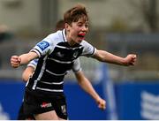 11 March 2022; Ronan Sullivan of Cistercian College Roscrea celebrates after his side's victory in the Bank of Ireland Leinster Schools Junior Cup 2nd Round match between Clongowes Wood College and Cistercian College Roscrea at Energia Park in Dublin. Photo by Harry Murphy/Sportsfile