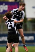 11 March 2022; Ronan Sullivan, right, and Glen Elliott of Cistercian College Roscrea celebrate after their side's victory in the Bank of Ireland Leinster Schools Junior Cup 2nd Round match between Clongowes Wood College and Cistercian College Roscrea at Energia Park in Dublin. Photo by Harry Murphy/Sportsfile