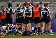 11 March 2022; Sam Cusack of Cistercian College Roscrea celebrates a turnover during the Bank of Ireland Leinster Schools Junior Cup 2nd Round match between Clongowes Wood College and Cistercian College Roscrea at Energia Park in Dublin. Photo by Harry Murphy/Sportsfile