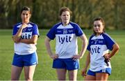 11 March 2022; Letterkenny IT players, from left, Marie Kelly, Clara Bradley and Emer O'Neill of Letterkenny IT dejected after their sides defeat in the Yoplait LGFA Moynihan Cup Final match between Letterkenny IT, Donegal, and MTU, Cork, at DCU Dóchas Éireann Astro Pitch in Dublin. Photo by Sam Barnes/Sportsfile