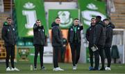 11 March 2022; Shamrock Rovers players, from left, Graham Burke, Sean Kavanagh, Andy Lyons, Gary O'Neill, Danny Mandroiu, Aidomo Emakhu and Dylan Watts before the SSE Airtricity League Premier Division match between Shamrock Rovers and Bohemians at Tallaght Stadium in Dublin. Photo by Seb Daly/Sportsfile