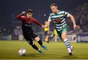 11 March 2022; Sean Hoare of Shamrock Rovers in action against Stephen Mallon of Bohemians during the SSE Airtricity League Premier Division match between Shamrock Rovers and Bohemians at Tallaght Stadium in Dublin. Photo by Stephen McCarthy/Sportsfile