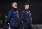 11 March 2022; St Patrick's Athletic technical director Alan Matthews, left, and St Patrick's Athletic manager Tim Clancy before the SSE Airtricity League Premier Division match between Finn Harps and St Patrick's Athletic at Finn Park in Ballybofey, Donegal. Photo by Ramsey Cardy/Sportsfile