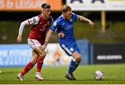 11 March 2022; Ryan Connolly of Finn Harps in action against Darragh Burns of St Patrick's Athletic during the SSE Airtricity League Premier Division match between Finn Harps and St Patrick's Athletic at Finn Park in Ballybofey, Donegal. Photo by Ramsey Cardy/Sportsfile