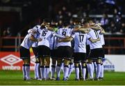 11 March 2022; Dundalk players huddle before the SSE Airtricity League Premier Division match between Shelbourne and Dundalk at Tolka Park in Dublin. Photo by Eóin Noonan/Sportsfile