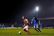 11 March 2022; Eoin Doyle of St Patrick's Athletic is tackled by David Webster of Finn Harps during the SSE Airtricity League Premier Division match between Finn Harps and St Patrick's Athletic at Finn Park in Ballybofey, Donegal. Photo by Ramsey Cardy/Sportsfile