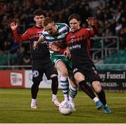 11 March 2022; Sean Hoare of Shamrock Rovers in action against Stephen Mallon, right, and Ali Coote of Bohemians during the SSE Airtricity League Premier Division match between Shamrock Rovers and Bohemians at Tallaght Stadium in Dublin. Photo by Stephen McCarthy/Sportsfile