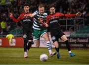 11 March 2022; Sean Hoare of Shamrock Rovers in action against Stephen Mallon, right, and Ali Coote of Bohemians during the SSE Airtricity League Premier Division match between Shamrock Rovers and Bohemians at Tallaght Stadium in Dublin. Photo by Stephen McCarthy/Sportsfile