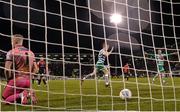 11 March 2022; Rory Gaffney of Shamrock Rovers, centre, celebrates after scoring his side's first goal, as Bohemians goalkeeper James Talbot reacts to conceding, during the SSE Airtricity League Premier Division match between Shamrock Rovers and Bohemians at Tallaght Stadium in Dublin. Photo by Seb Daly/Sportsfile