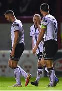 11 March 2022; Keith Ward of Dundalk celebrates with teammate Patrick Hoban after he scored his side's first goal during the SSE Airtricity League Premier Division match between Shelbourne and Dundalk at Tolka Park in Dublin. Photo by Eóin Noonan/Sportsfile
