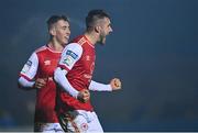 11 March 2022; Jack Scott of St Patrick's Athletic celebrates after scoring his side's first goal during the SSE Airtricity League Premier Division match between Finn Harps and St Patrick's Athletic at Finn Park in Ballybofey, Donegal. Photo by Ramsey Cardy/Sportsfile