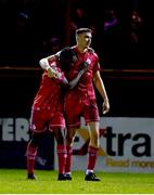 11 March 2022; Sean Boyd of Shelbourne celebrates with teammate Dan Carr after scoring his side's first goal during the SSE Airtricity League Premier Division match between Shelbourne and Dundalk at Tolka Park in Dublin. Photo by Eóin Noonan/Sportsfile