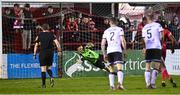 11 March 2022; Nathan Shepperd of Dundalk fails to save a pentaly taken by Sean Boyd of Shelbourne during the SSE Airtricity League Premier Division match between Shelbourne and Dundalk at Tolka Park in Dublin. Photo by Eóin Noonan/Sportsfile