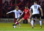 11 March 2022; Paul Doyle of Dundalk in action against Sean Boyd of Shelbourne during the SSE Airtricity League Premier Division match between Shelbourne and Dundalk at Tolka Park in Dublin. Photo by Eóin Noonan/Sportsfile