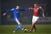11 March 2022; Ryan Rainey of Finn Harps in action against Chris Forrester of St Patrick's Athletic during the SSE Airtricity League Premier Division match between Finn Harps and St Patrick's Athletic at Finn Park in Ballybofey, Donegal. Photo by Ramsey Cardy/Sportsfile