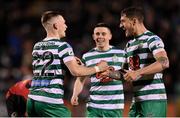 11 March 2022; Shamrock Rovers players Lee Grace, right, and Andy Lyons celebrate at the final whistle after their side's victory in the SSE Airtricity League Premier Division match between Shamrock Rovers and Bohemians at Tallaght Stadium in Dublin. Photo by Seb Daly/Sportsfile