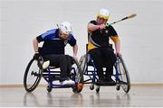 12 March 2022; Action during the GAA National Wheelchair Hurling/Camogie Interprovincial leagues match between Ulster and Connacht at Omagh Leisure Centre in Omagh, Tyrone. Photo by Ben McShane/Sportsfile