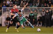 11 March 2022; Aaron Greene of Shamrock Rovers in action against Ciarán Kelly of Bohemians during the SSE Airtricity League Premier Division match between Shamrock Rovers and Bohemians at Tallaght Stadium in Dublin. Photo by Seb Daly/Sportsfile