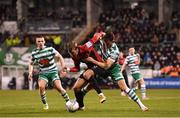 11 March 2022; Kris Twardek of Bohemians in action against Lee Grace of Shamrock Rovers during the SSE Airtricity League Premier Division match between Shamrock Rovers and Bohemians at Tallaght Stadium in Dublin. Photo by Seb Daly/Sportsfile