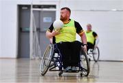 12 March 2022; Ulster players demonstrate the GAA's First Wheelchair Gaelic Football Competition at Omagh Leisure Centre in Omagh, Tyrone. Photo by Ben McShane/Sportsfile